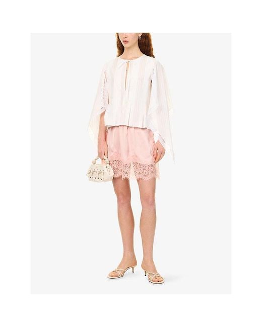 Free People Pink Lace-Trim Satin Mini Skirt