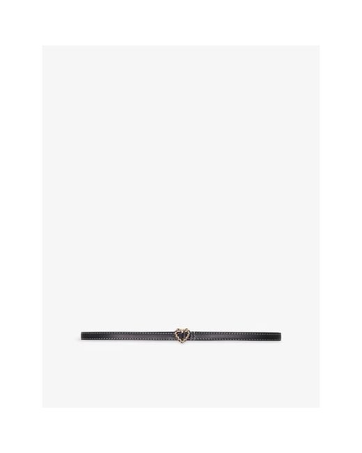 Maje White Heart-Embellished Slim Leather Belt