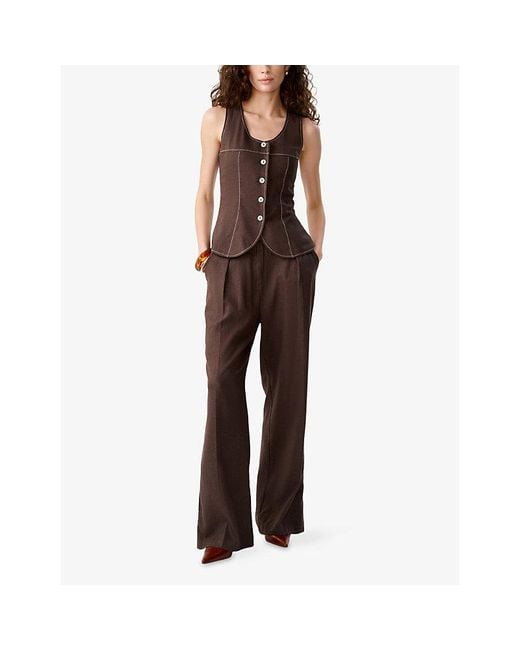 OMNES Brown Austen Sleeveless Linen-Blend Top