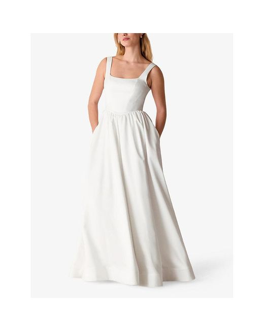Whistles White Lettie Square-Neck Woven Maxi Wedding Dress