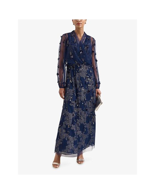 Phase Eight Blue Romita Embellished Woven Maxi Dress