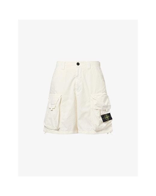 Stone Island White Ripstop Cotton Cargo Shorts for men