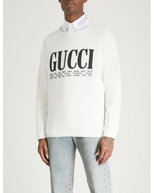 Gucci White Cities Cotton-jersey Sweatshirt for men