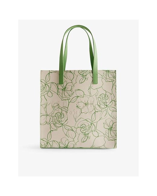 Ted Baker Metallic Linicon Floral-print Logo-debossed Faux-leather Tote