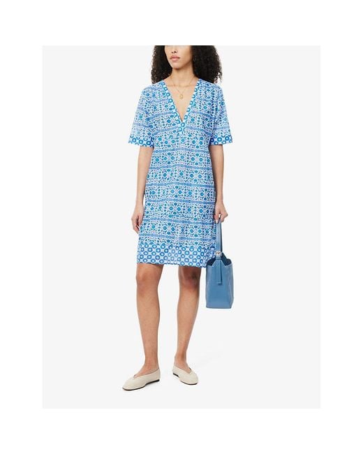 Aspiga Blue Santorini Graphic-print Organic-cotton Midi Dress
