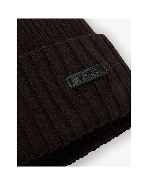 Boss Black Brand-Patch Wool Beanie for men