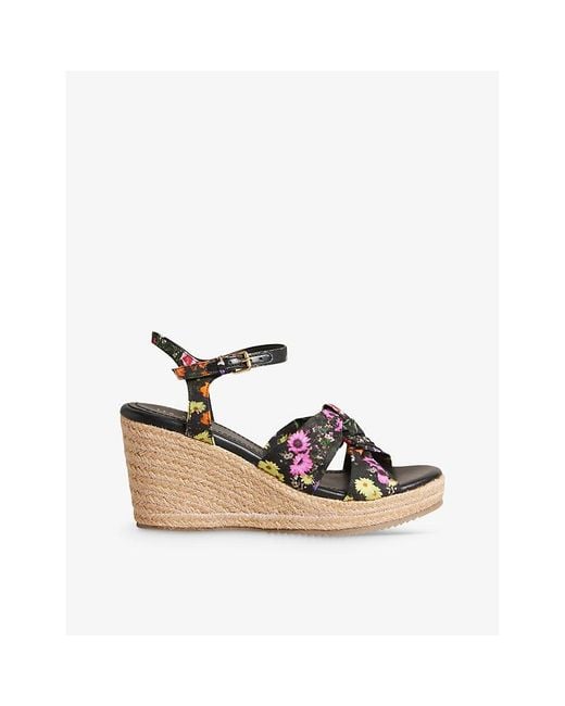 Ted Baker White Cardima Floral-print Knotted Cotton Wedges