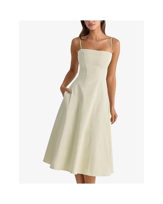 House Of Cb White Dolly Square-Neck Stretch-Cotton Midi Dress