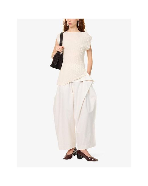 Issey Miyake White Grainy Wrap-Over Cotton-Blend Trousers