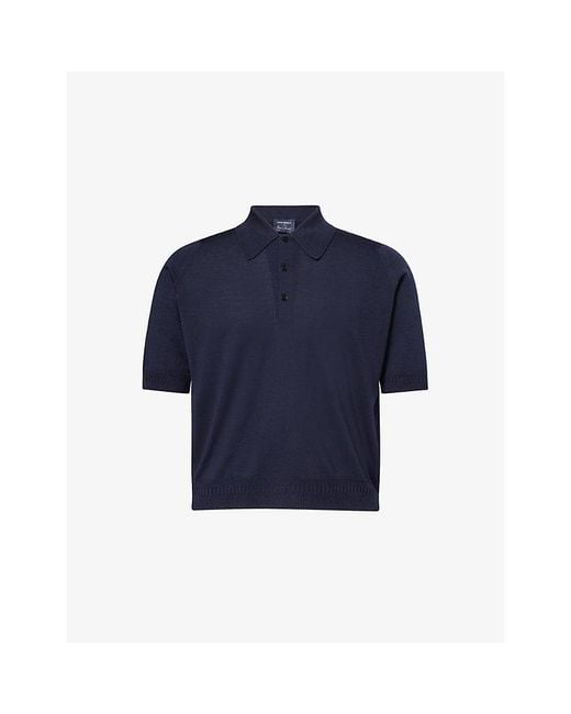 John Smedley Blue X Bill Nighy Short-Sleeve Merino Wool Polo Shirt for men