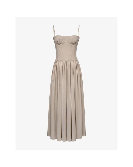 House Of Cb Natural Rona Corset Cotton Maxi Dress Xs (A-C Cup)