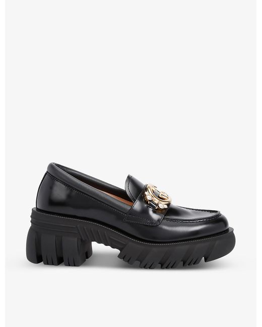 Gucci Romance GG-embellished Leather Loafers in Black | Lyst