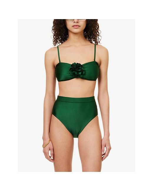 Zimmermann Green Waverly Floral-embellished Bikini Top