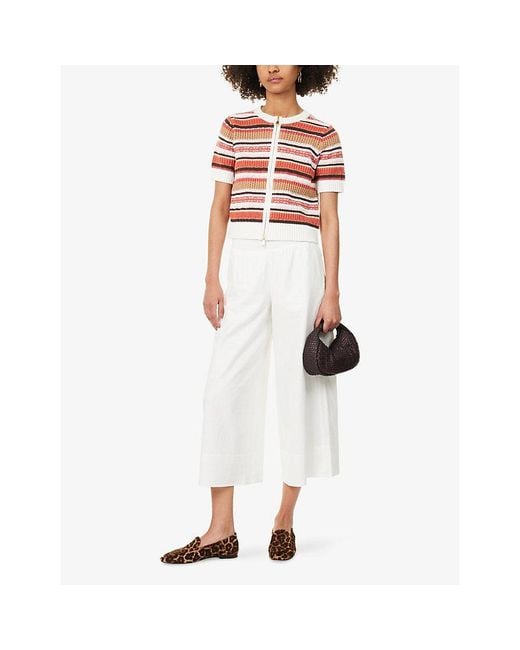 ME+EM White Shirred-Waist Cropped Linen-Blend Trousers