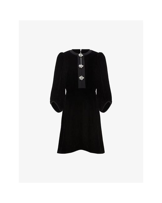Phase Eight Black Heidi Diamante-Button Velvet Mini Dress