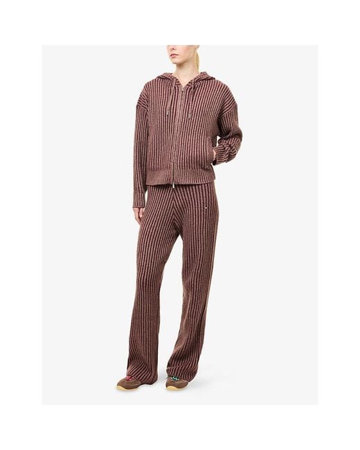 ADANOLA Purple Logo-Plaque Zip Ribbed Knit Hoody