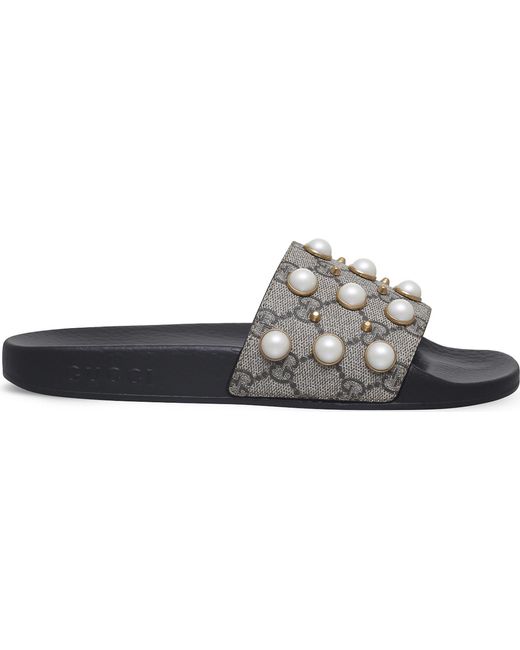 Gucci Multicolor Pursuit Pearl-embellished Rubber Slider Sandals