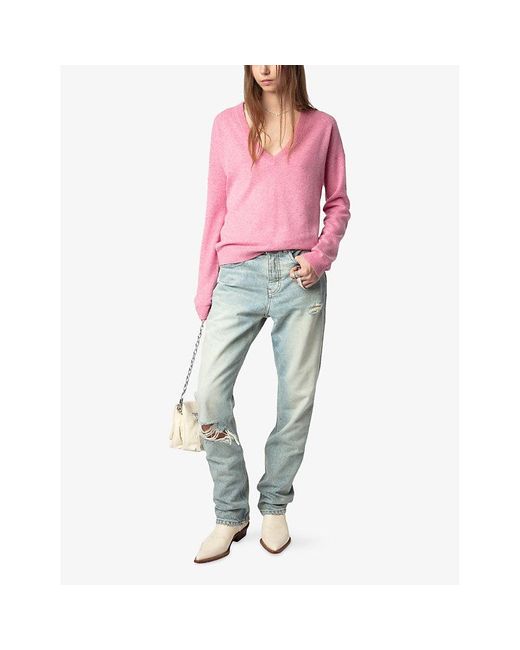 Zadig & Voltaire Pink Vivi Patch V-Neck Cashmere Jumper