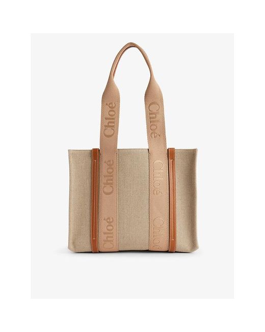Chloé Natural Woody Medium Logo-jacquard Canvas Tote Bag