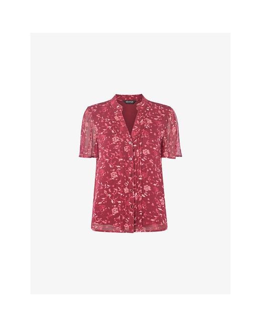 Whistles Red Floral-Print V-Neck Woven Blouse