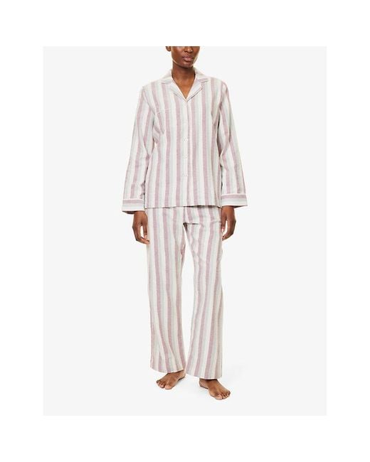 Derek Rose Pink Kelburn Stripe Long-Sleeve Cotton Pyjama Set