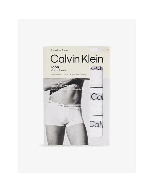 Calvin Klein White Icon Logo-Waistband Pack Of Three Stretch-Cotton Trunks for men