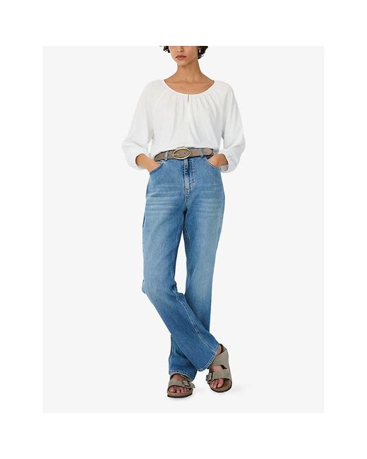 The White Company White Keyhole-Neck Satin-Trim Modal And Cotton-Blend Blouse