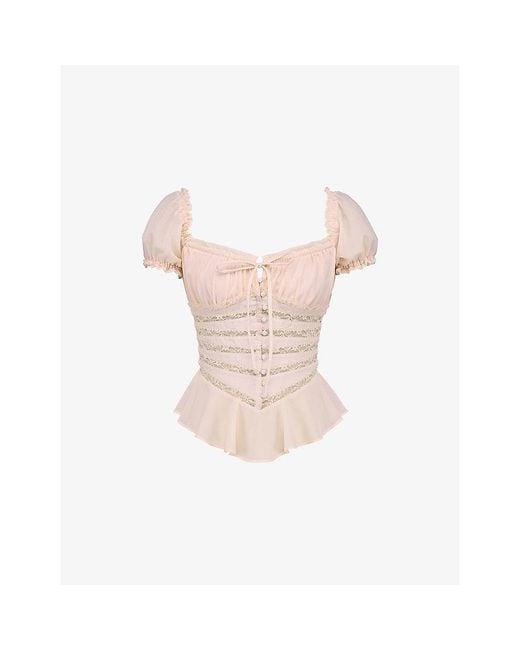House Of Cb Pink Cara Peplum-Hem Chiffon Top Xs (D-E Cup)