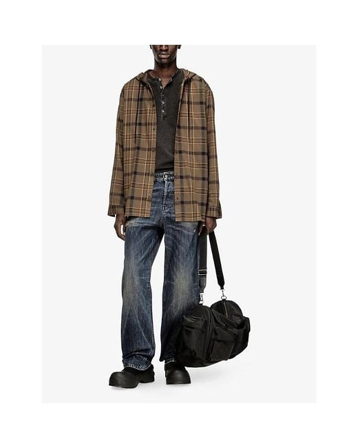DIESEL Brown S-Ix Camicia Check-Pattern Cotton-Blend Hooded Shirt for men