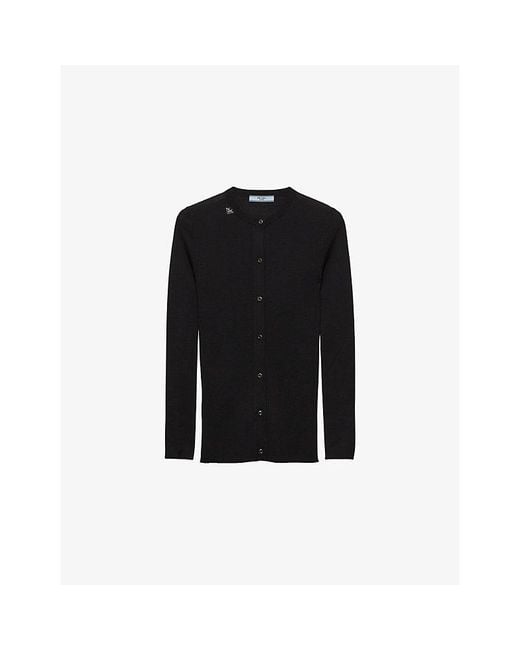 Prada Black Round-Neck Ribbed Wool Cardigan