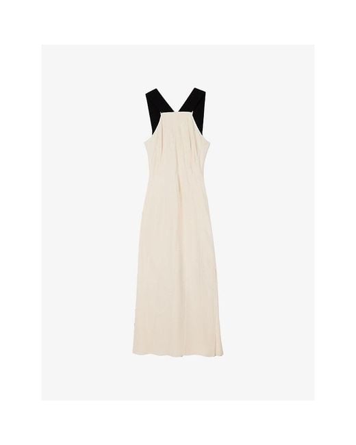 Whistles White Buckle-Strap Slim-Fit Woven Midi Dress