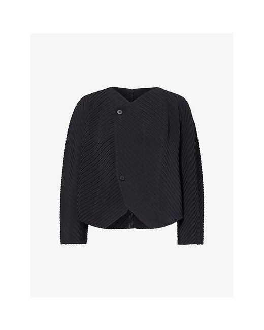 Issey Miyake Reiteration Pleated Knitted Cardigan in Blue | Lyst