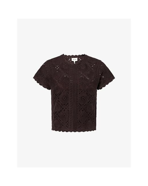 ME+EM Black Open-Knit Crochet Cotton Top