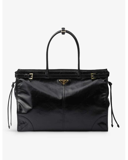 Prada Black Brand-plaque Large Leather Shoulder Bag