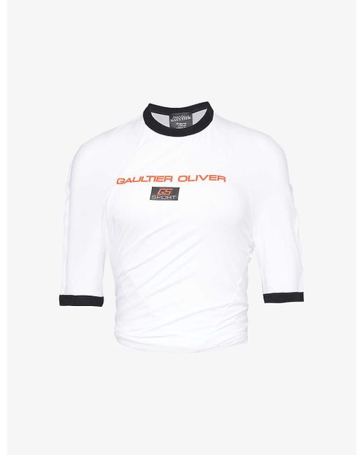 Jean Paul Gaultier White X Shayne Oliver Brand-print Stretch-cotton T-shirt