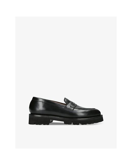 GRENSON Black Lloyd Slip-On Leather Penny Loafers for men