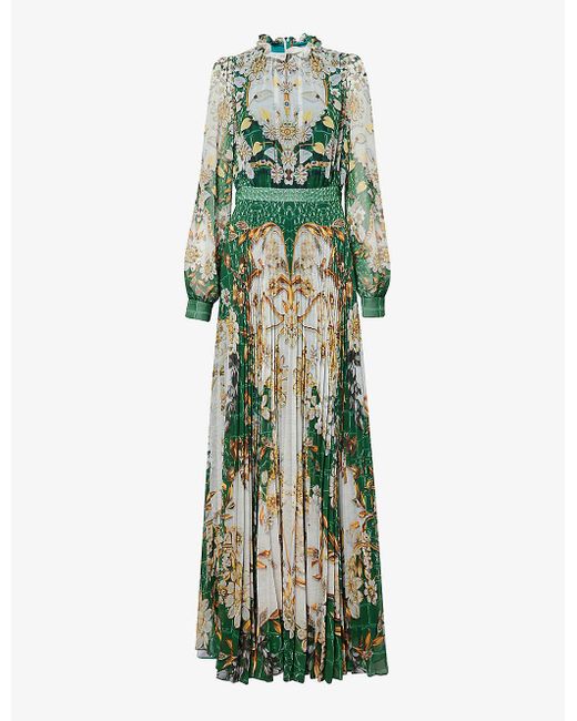 Mary Katrantzou Green Selene Floral-pattern Woven Maxi Dress