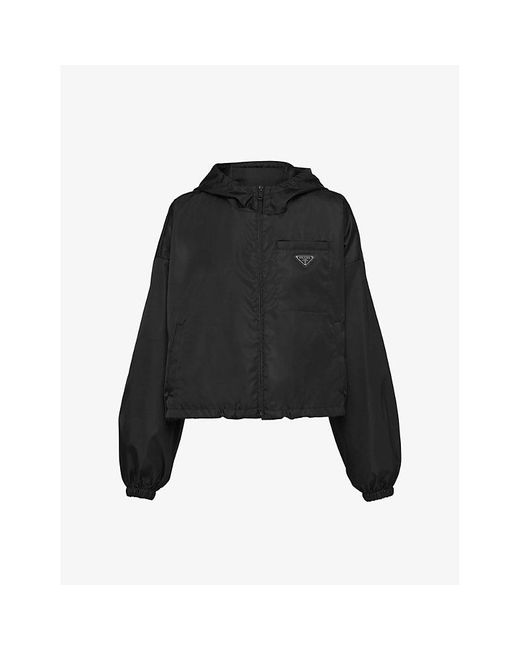 Prada Black Re-nylon Brand-plaque Recycled-nylon Hooded Jacket