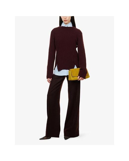 Victoria Beckham Purple Alina Tailored Wool-Blend Trousers