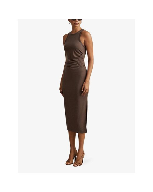 Reiss Brown Lola Racer-back Body-con Jersey Midi Dress