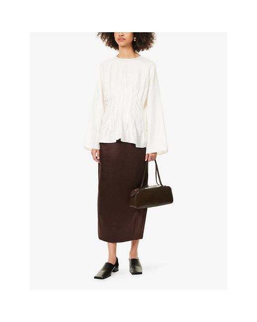 RÓHE Frames Brown Balloon Column Satin Midi Skirt