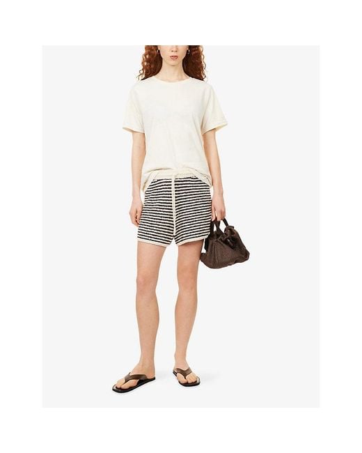 ME+EM White Drawstring-Waist Striped Cotton-Knit Shorts
