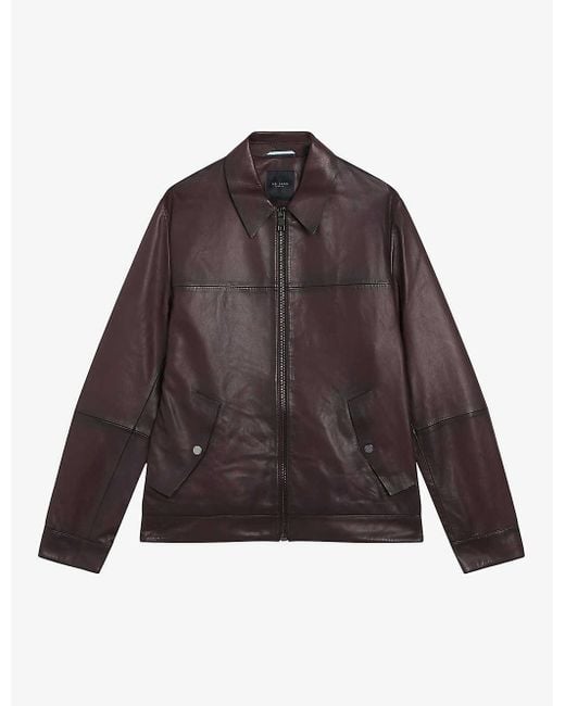 Ted Baker Brown Jerem Classic-collar Leather Jacket for men
