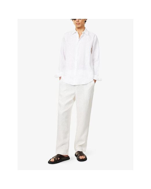 CHE White Regular-Fit Curved-Hem Linen Shirt for men