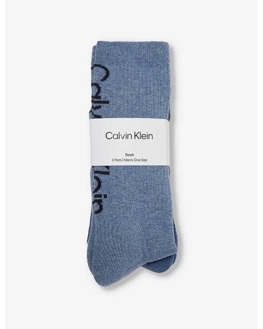 Calvin Klein Blue Athleisure Branded Pack Of Three Cotton-blend Knitted Socks for men