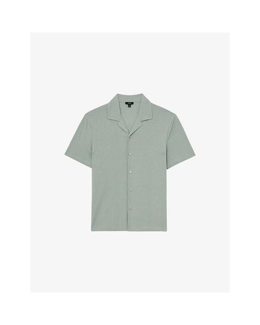 Reiss Green Frederick Cuban-Collar Jacquard Stretch-Woven Shirt for men