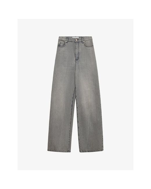 Loewe Gray High-rise Wide-leg Brand-patch Jeans