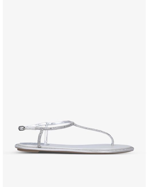 Rene Caovilla Diana Crystal-embellished Leather Sandals in White | Lyst