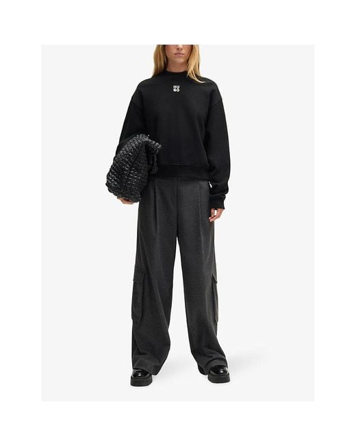 HUGO Black Brand-Embroidered Relaxed-Fit Cotton-Jersey Sweatshirt