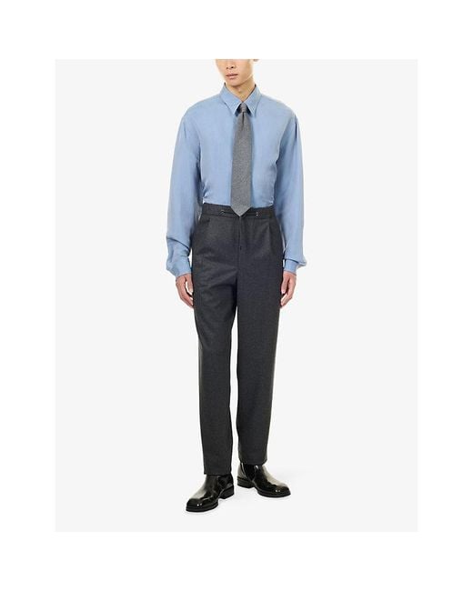 Giorgio Armani Blue Long-Sleeve Regular-Fit Silk Shirt for men